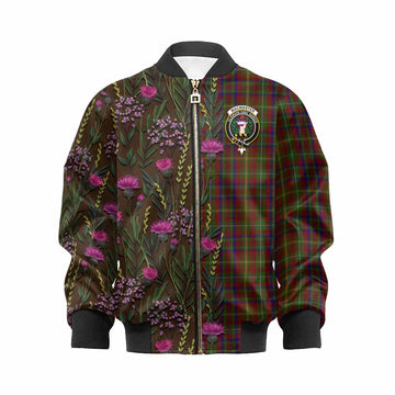 MacMaster (McMaster) Family Crest Tartan Kid Bomber Jacket Scottish Thistle Flower Pattern Half Style - Tartan Vibes Clothing