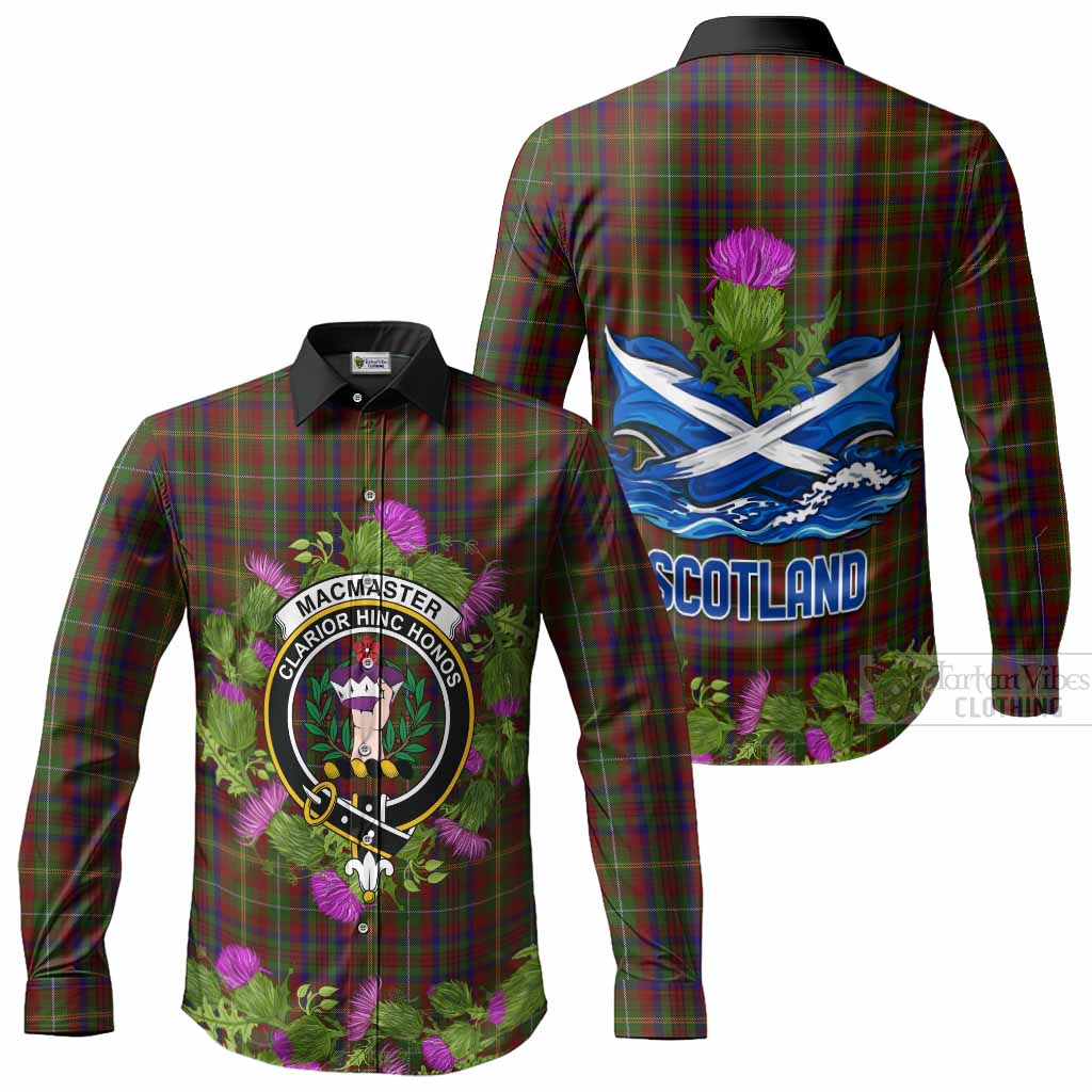 MacMaster (McMaster) Scotland Tartan Crest Thistle Heritage Long Sleeve Button Shirts Men's Shirt - Tartan Vibes Clothing