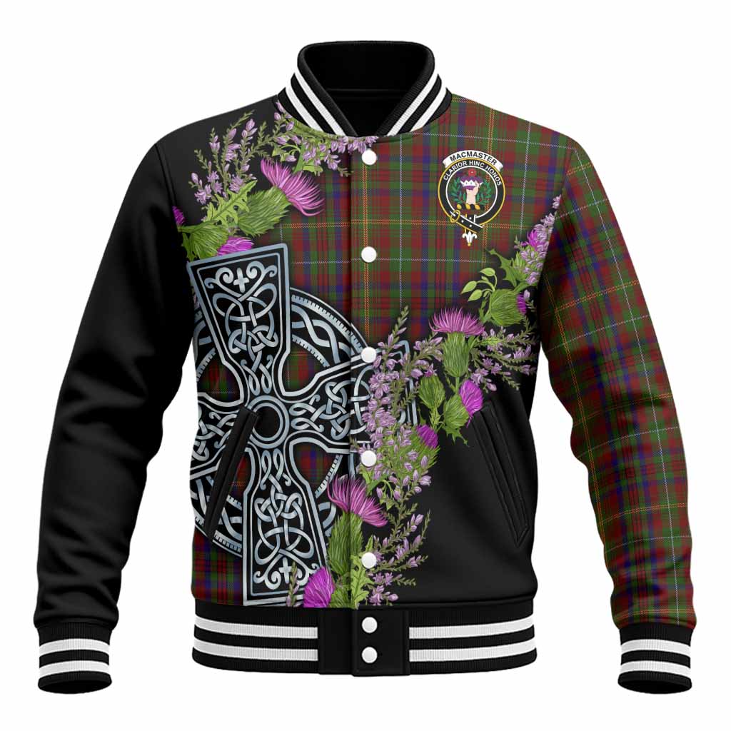MacMaster (McMaster) Scottish Fraoch Thistle Tartan Baseball Jacket Celtic Cross Unisex - Tartan Vibes Clothing