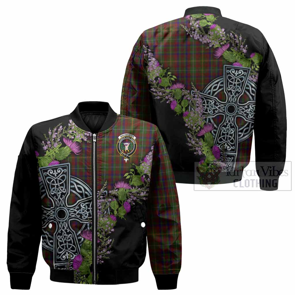 MacMaster (McMaster) Scottish Fraoch Thistle Tartan Bomber Jacket Celtic Cross - Tartan Vibes Clothing