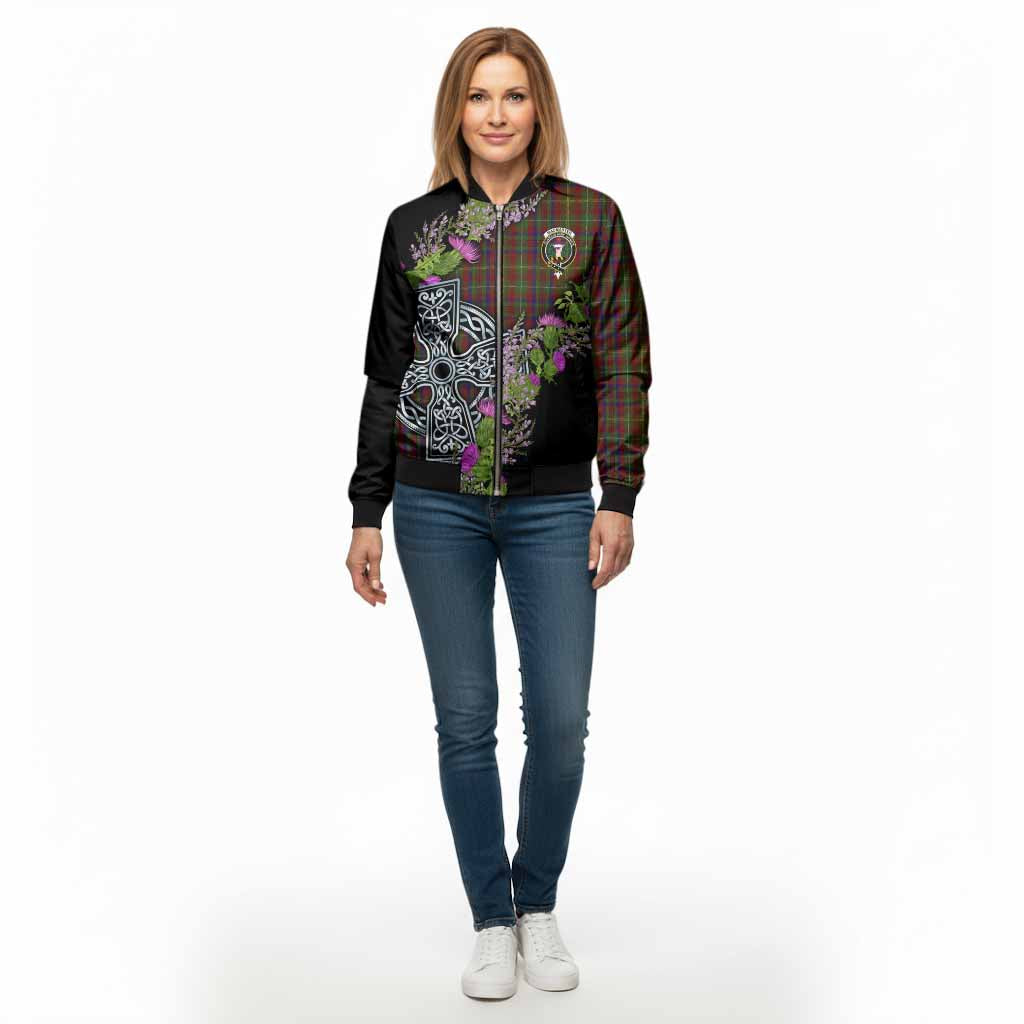 MacMaster (McMaster) Scottish Fraoch Thistle Tartan Bomber Jacket Celtic Cross - Tartan Vibes Clothing