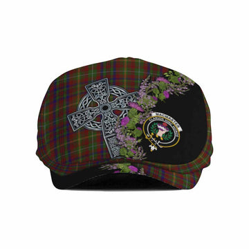 MacMaster (McMaster) Scottish Fraoch Thistle Tartan Flat Cap, Jeff Cap Celtic Cross