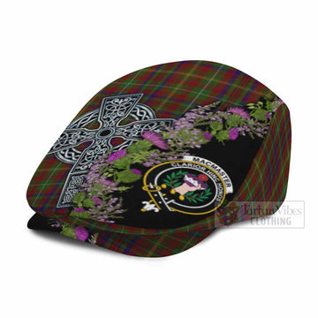 MacMaster (McMaster) Scottish Fraoch Thistle Tartan Flat Cap, Jeff Cap Celtic Cross