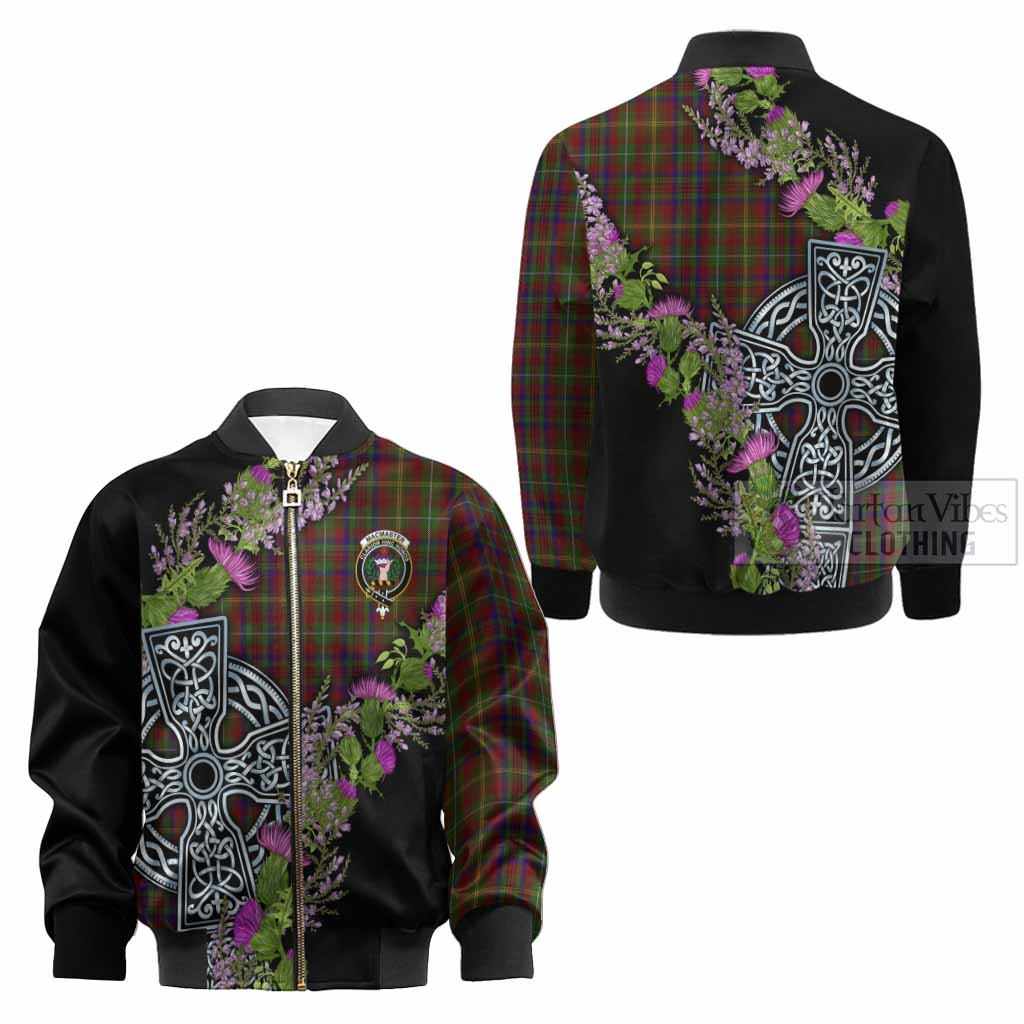 MacMaster (McMaster) Scottish Fraoch Thistle Tartan Kid Bomber Jacket Celtic Cross
