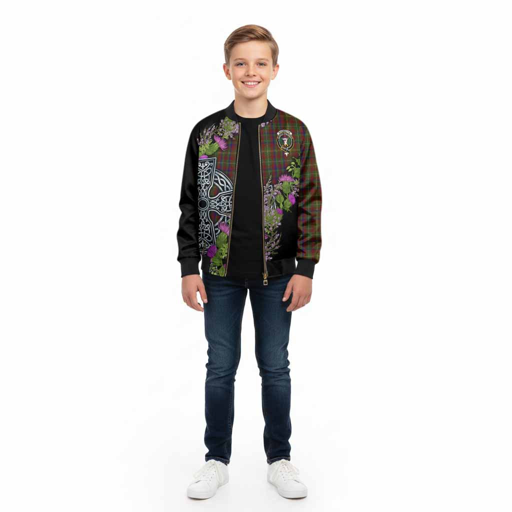 MacMaster (McMaster) Scottish Fraoch Thistle Tartan Kid Bomber Jacket Celtic Cross
