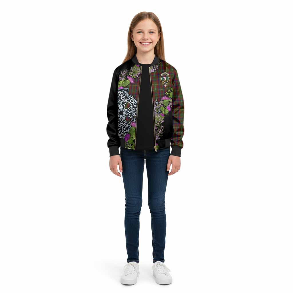 MacMaster (McMaster) Scottish Fraoch Thistle Tartan Kid Bomber Jacket Celtic Cross