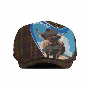 MacMaster (McMaster) Scottish Heilan Coo Tartan Crest Flat Cap, Jeff Cap