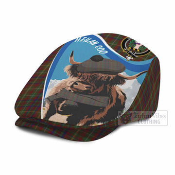 MacMaster (McMaster) Scottish Heilan Coo Tartan Crest Flat Cap, Jeff Cap