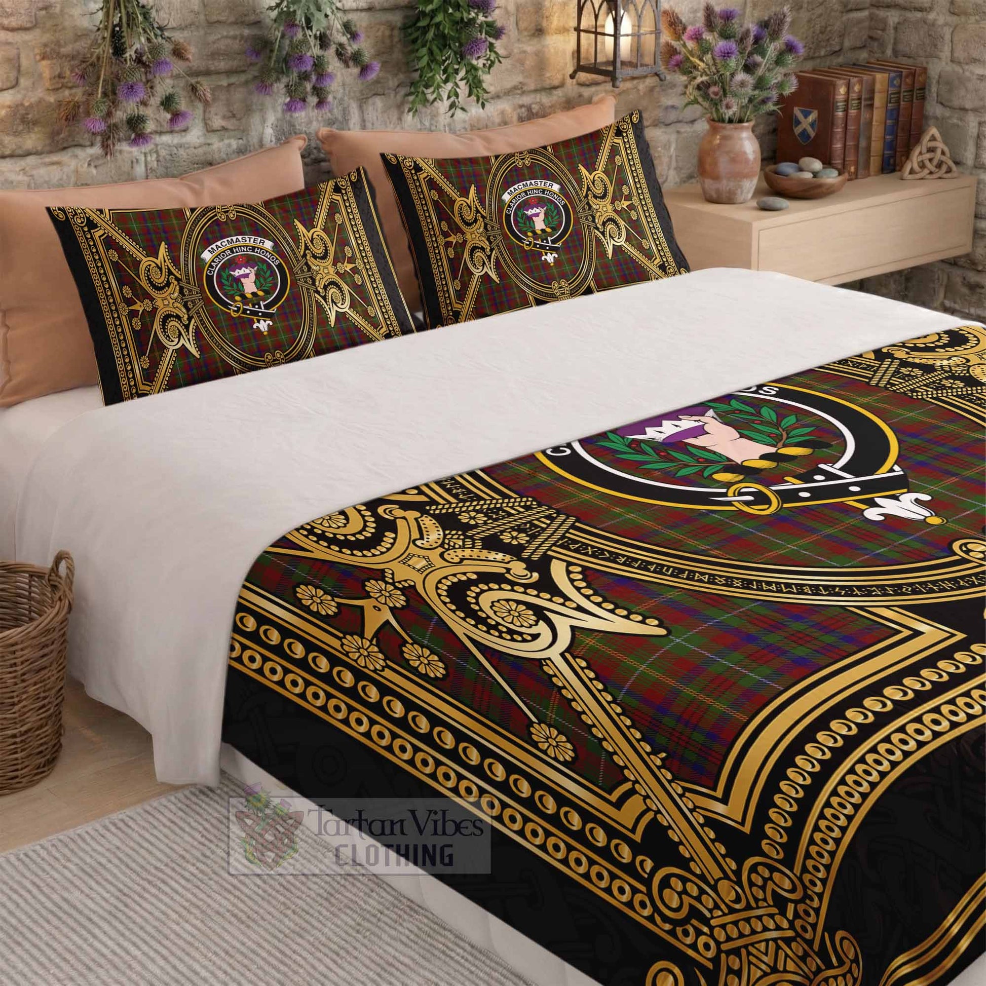 MacMaster (McMaster) Scottish Tartan Crest Bedding Set Royal Stylized