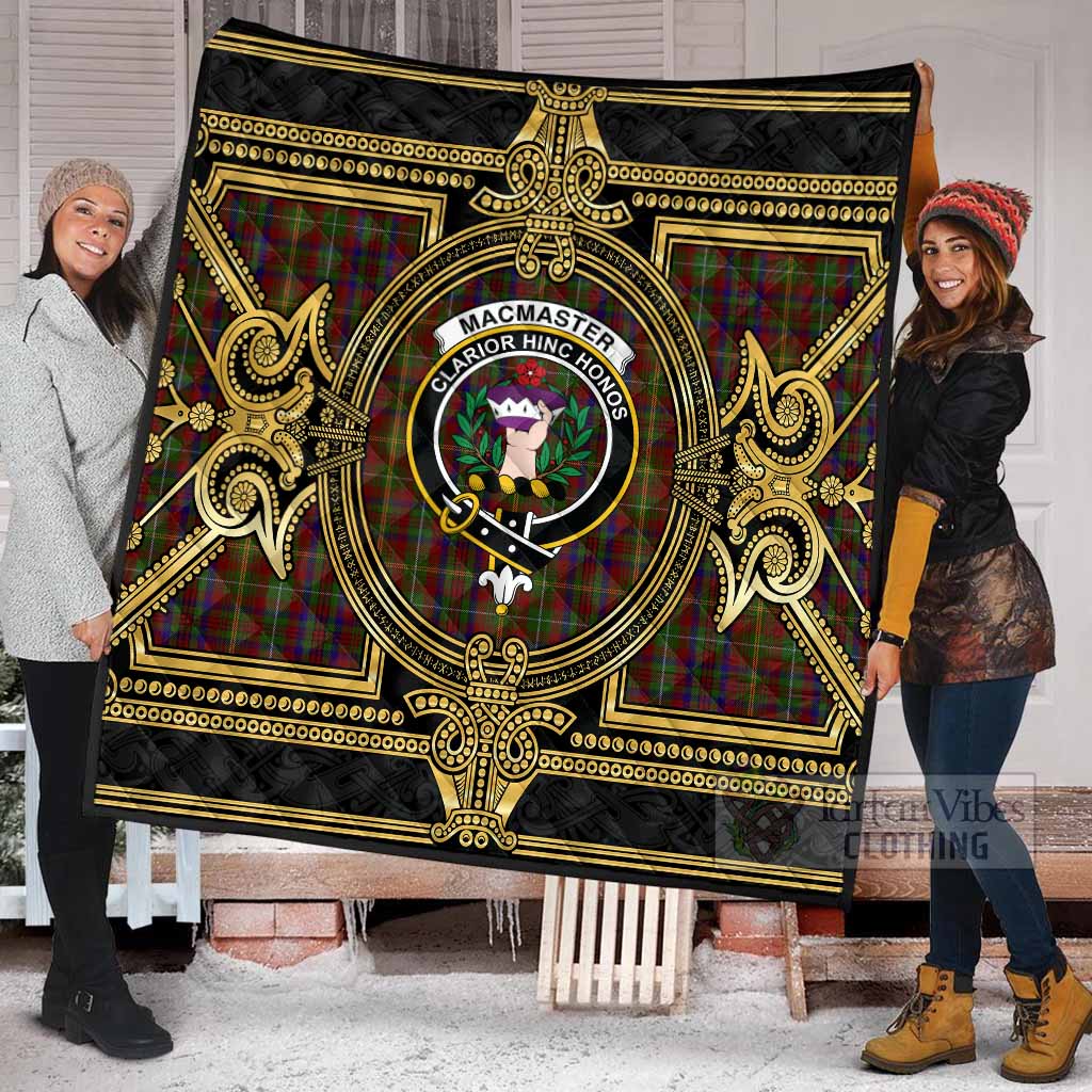 MacMaster (McMaster) Scottish Tartan Crest Premium Quilt Royal Stylized