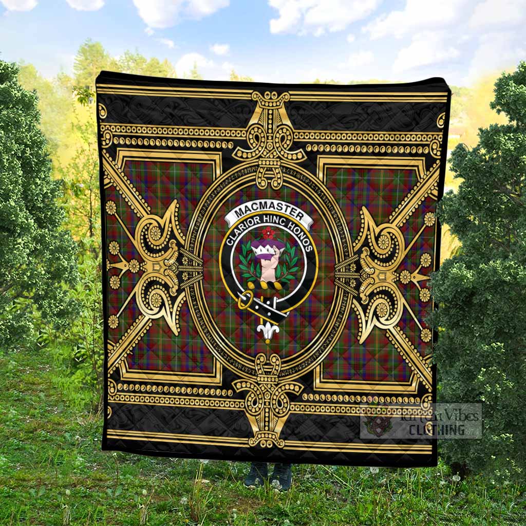 MacMaster (McMaster) Scottish Tartan Crest Premium Quilt Royal Stylized