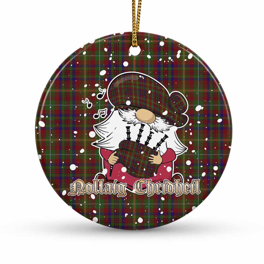 MacMaster (McMaster) Tartan Ceramic Circle Ornament Gnome Bagpiper - Chistmas Tree Decor