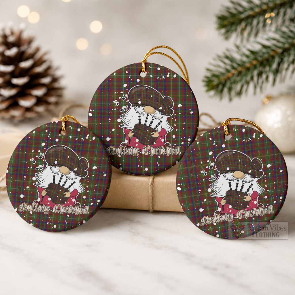 MacMaster (McMaster) Tartan Ceramic Circle Ornament Gnome Bagpiper - Chistmas Tree Decor