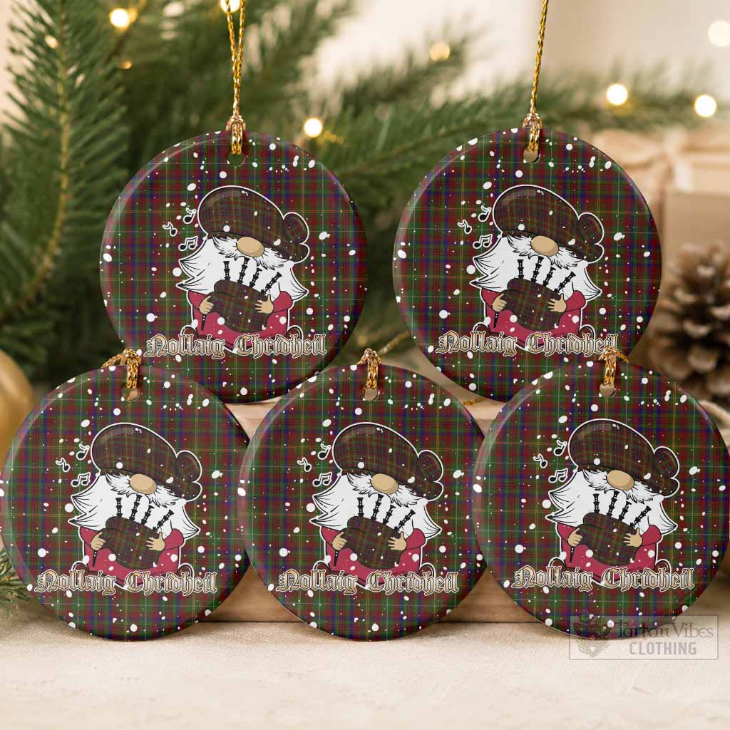 MacMaster (McMaster) Tartan Ceramic Circle Ornament Gnome Bagpiper - Chistmas Tree Decor