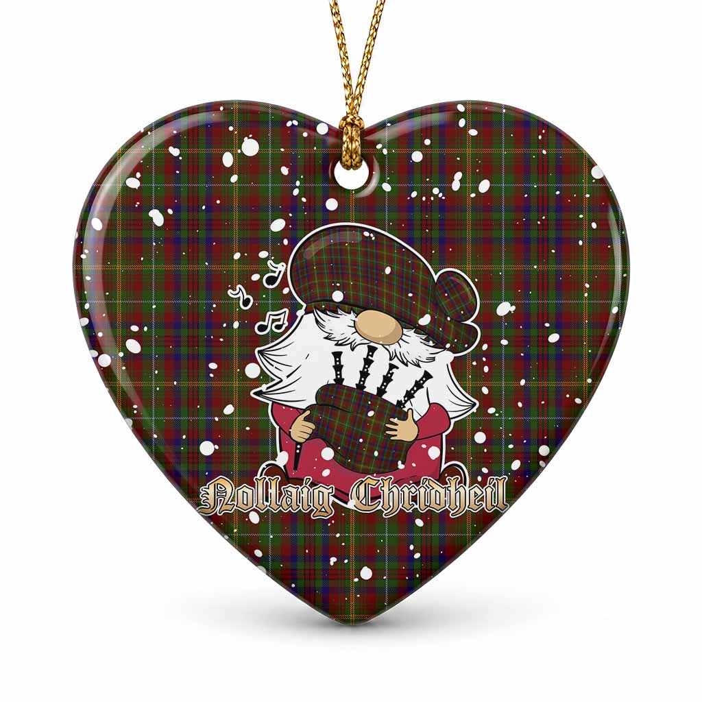 MacMaster (McMaster) Tartan Ceramic Heart Ornament Gnome Bagpiper - Chistmas Tree Decor
