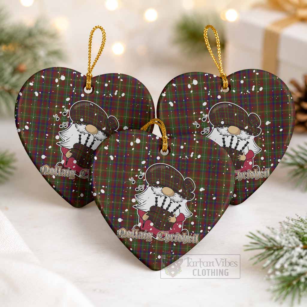 MacMaster (McMaster) Tartan Ceramic Heart Ornament Gnome Bagpiper - Chistmas Tree Decor