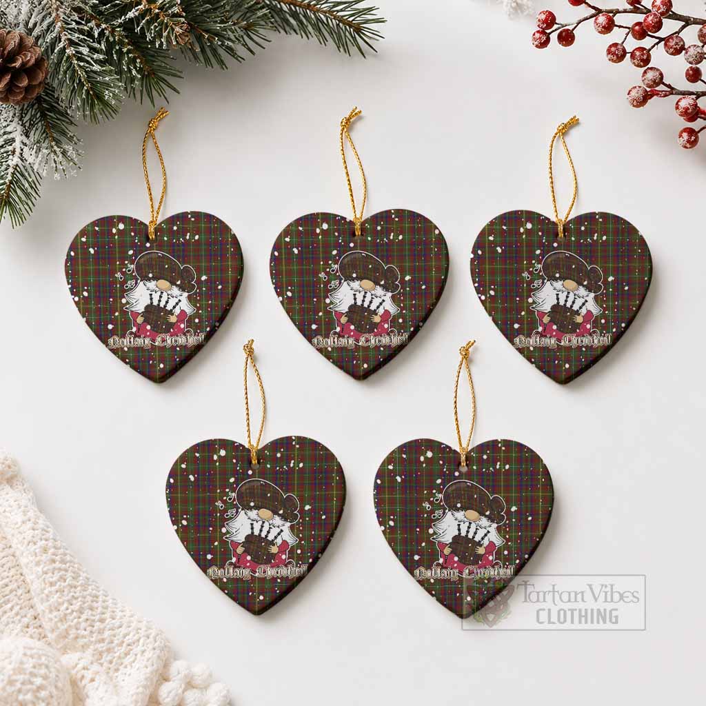 MacMaster (McMaster) Tartan Ceramic Heart Ornament Gnome Bagpiper - Chistmas Tree Decor