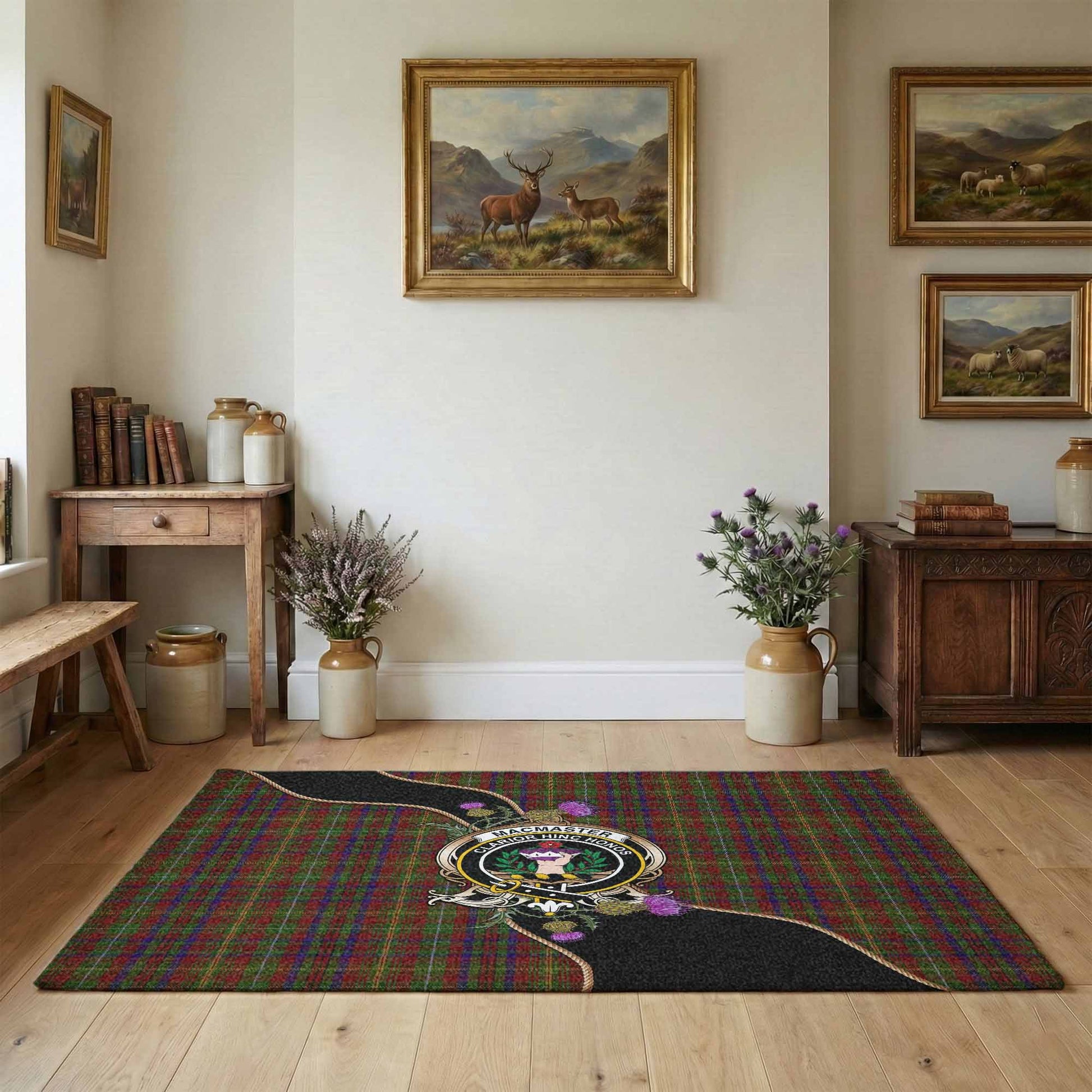 MacMaster (McMaster) Tartan Crest Area Rug Scottish Thistle Spirit - Tartan Vibes Clothing