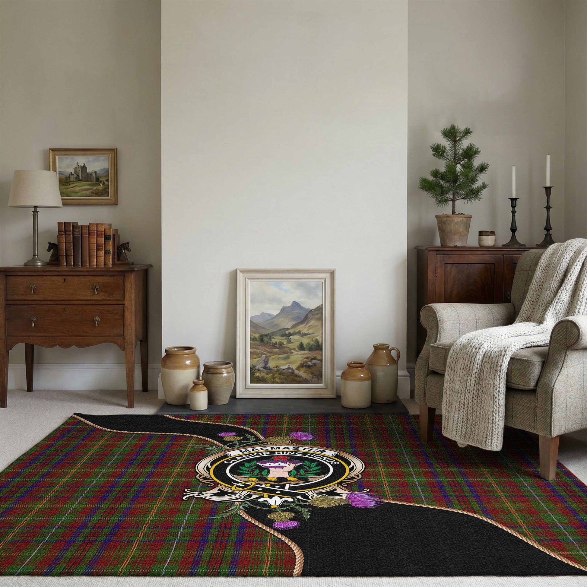 MacMaster (McMaster) Tartan Crest Area Rug Scottish Thistle Spirit L 59*86 inch (150x220 cm) - Tartan Vibes Clothing