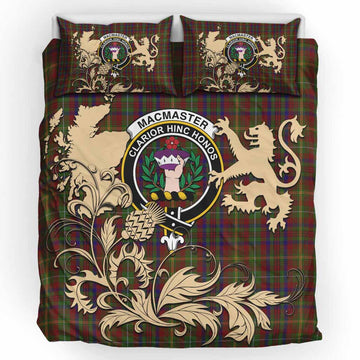 MacMaster (McMaster) Tartan Crest Bedding Set with Scottish Iconic Symbols 