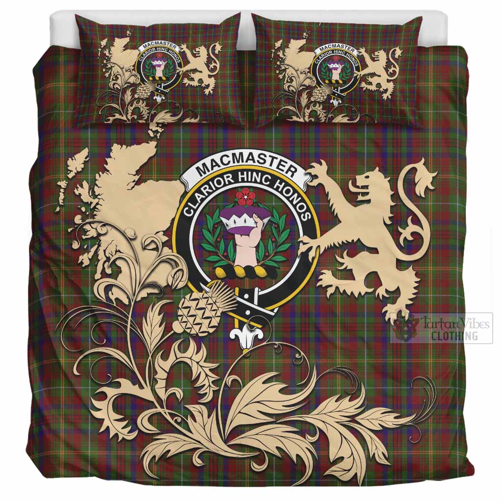 MacMaster (McMaster) Tartan Crest Bedding Set with Scottish Iconic Symbols UK Bedding Set UK Super King 104*94 inch - Tartan Vibes Clothing