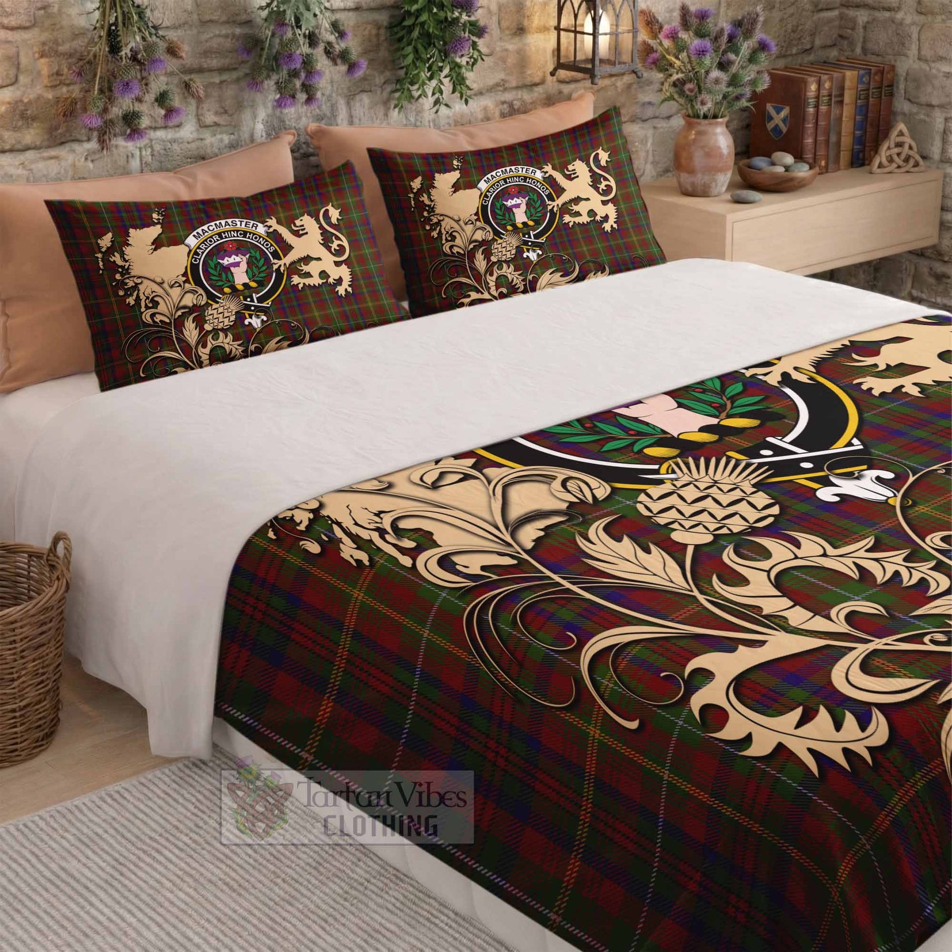 MacMaster (McMaster) Tartan Crest Bedding Set with Scottish Iconic Symbols - Tartan Vibes Clothing