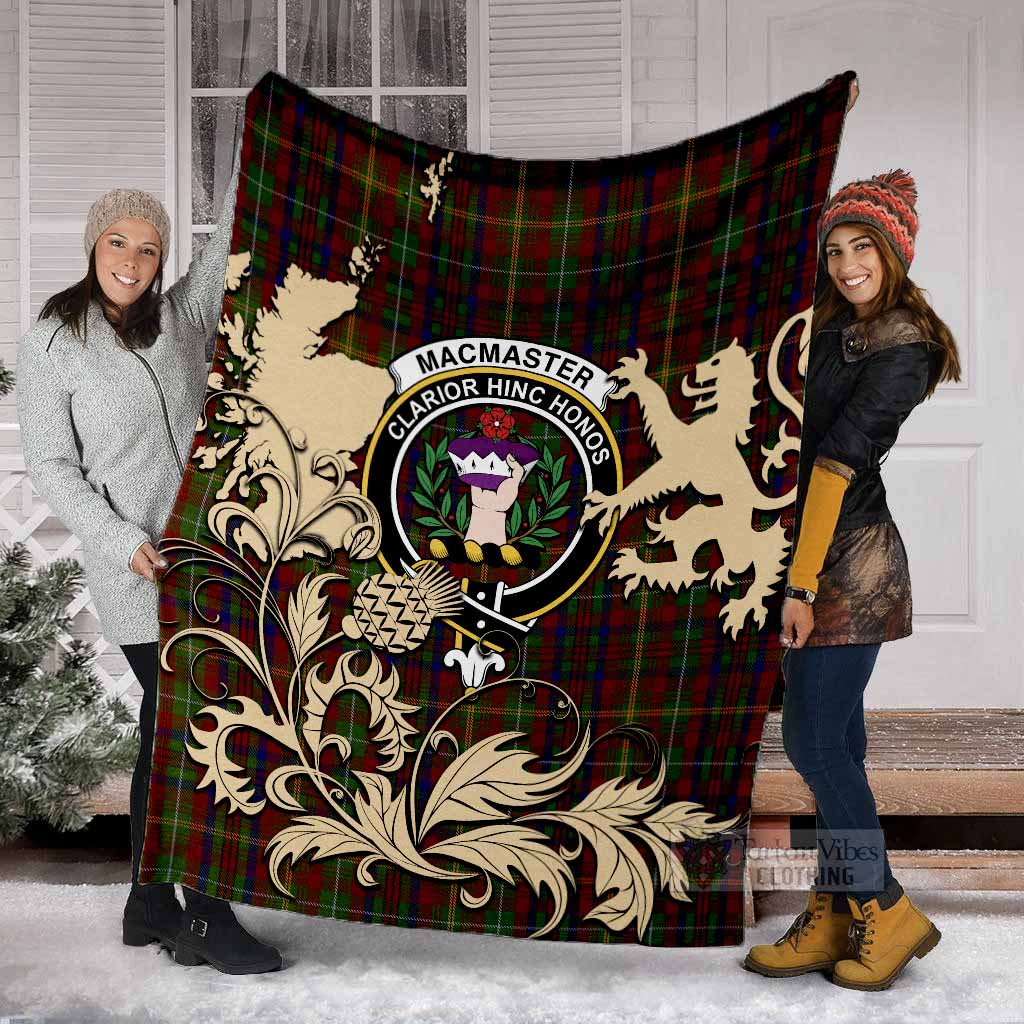 MacMaster (McMaster) Tartan Crest Blanket with Scottish Iconic Symbols - Tartan Vibes Clothing