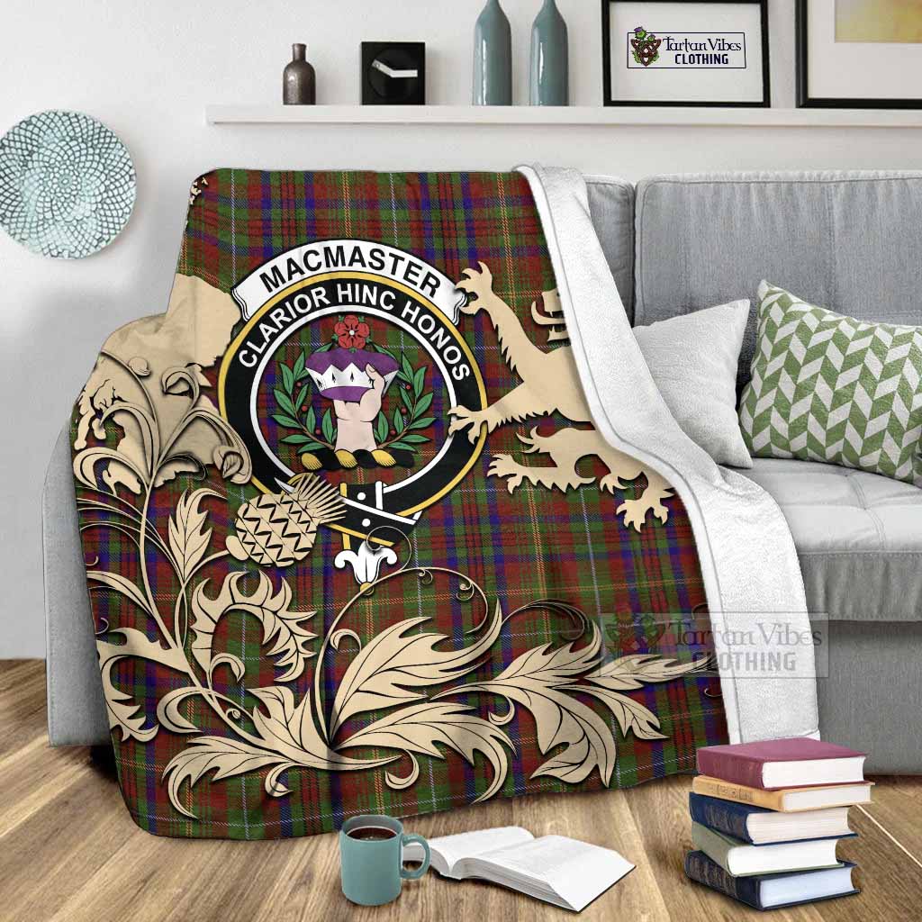 MacMaster (McMaster) Tartan Crest Blanket with Scottish Iconic Symbols - Tartan Vibes Clothing