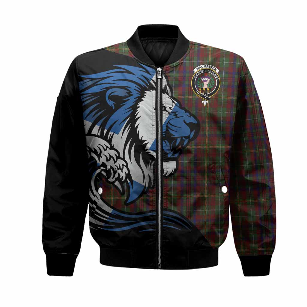 MacMaster (McMaster) Tartan Crest Bomber Jacket Scottish Golden Lions Wave Flow Unisex Black - Tartan Vibes Clothing