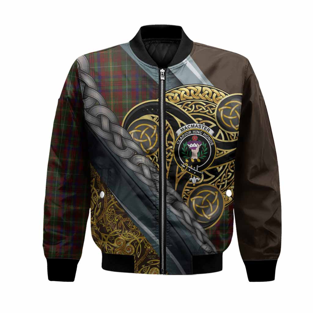 MacMaster (McMaster) Tartan Crest Bomber Jacket Scottish Triskele Celtic Unisex Black - Tartan Vibes Clothing