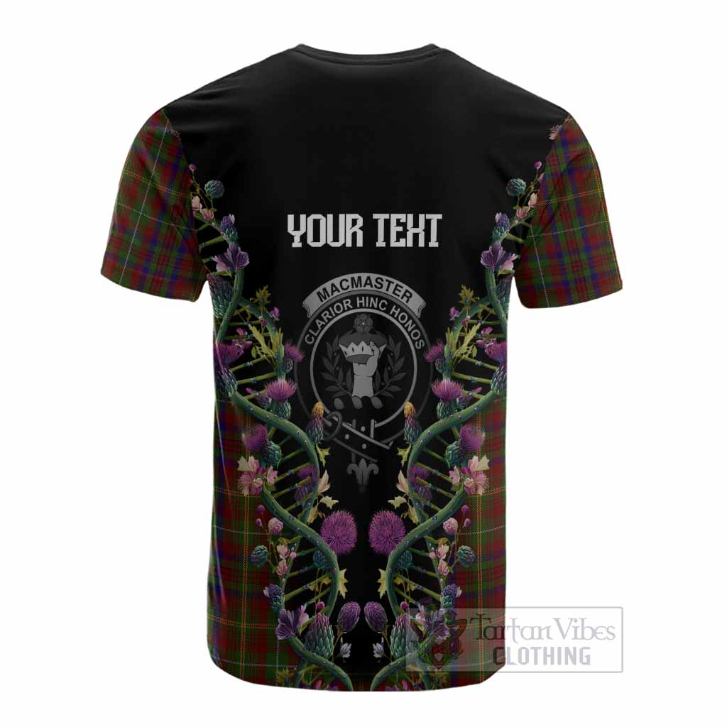 MacMaster (McMaster) Tartan Crest Cotton T-shirt Scottish Heritage Thistle DNA