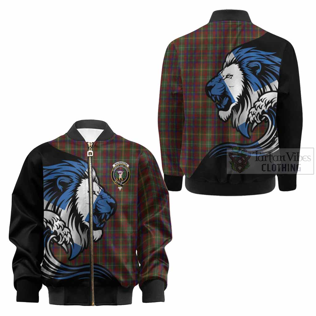MacMaster (McMaster) Tartan Crest Kid Bomber Jacket Scottish Golden Lions Wave Flow - Tartan Vibes Clothing