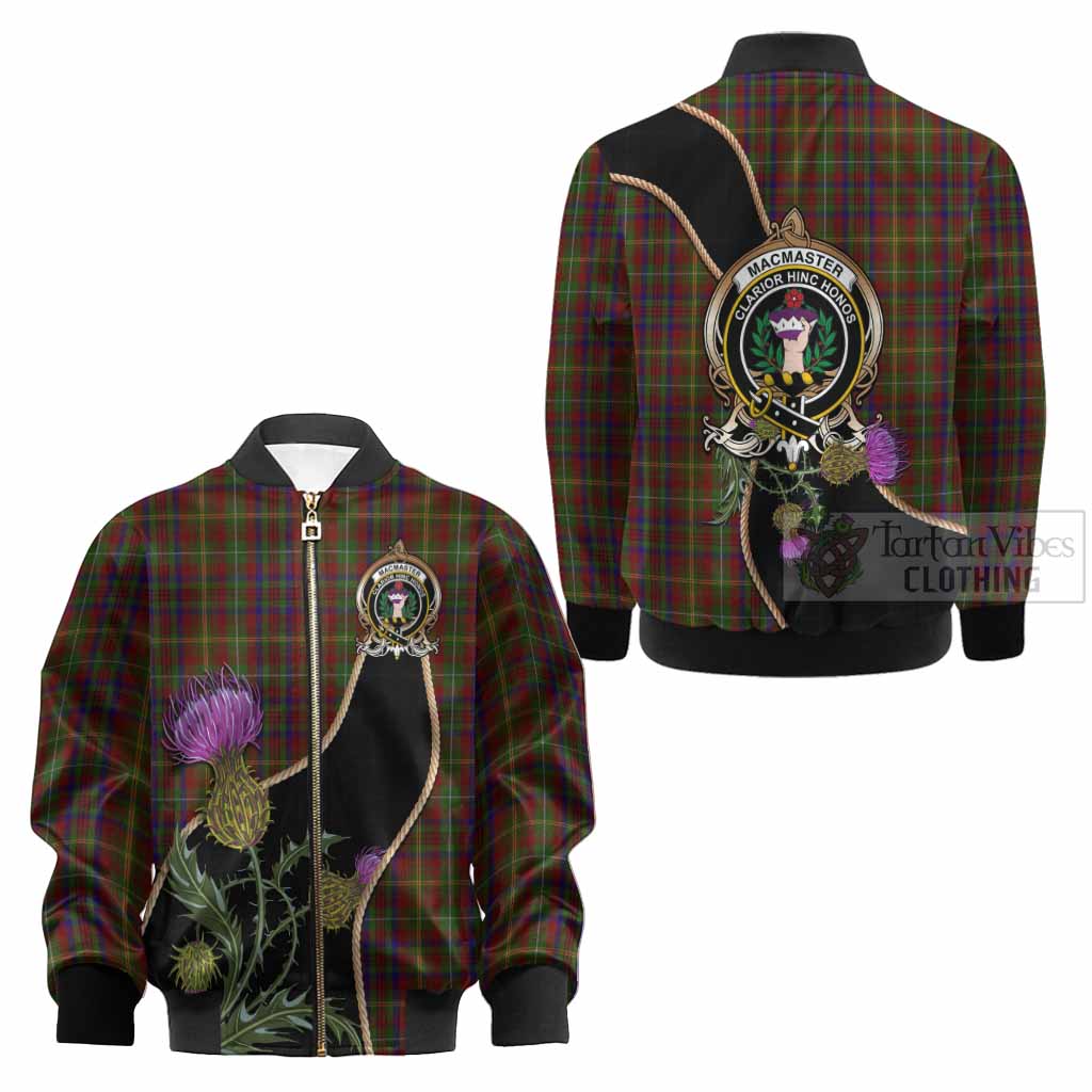 MacMaster (McMaster) Tartan Crest Kid Bomber Jacket Scottish Thistle Spirit - Tartan Vibes Clothing