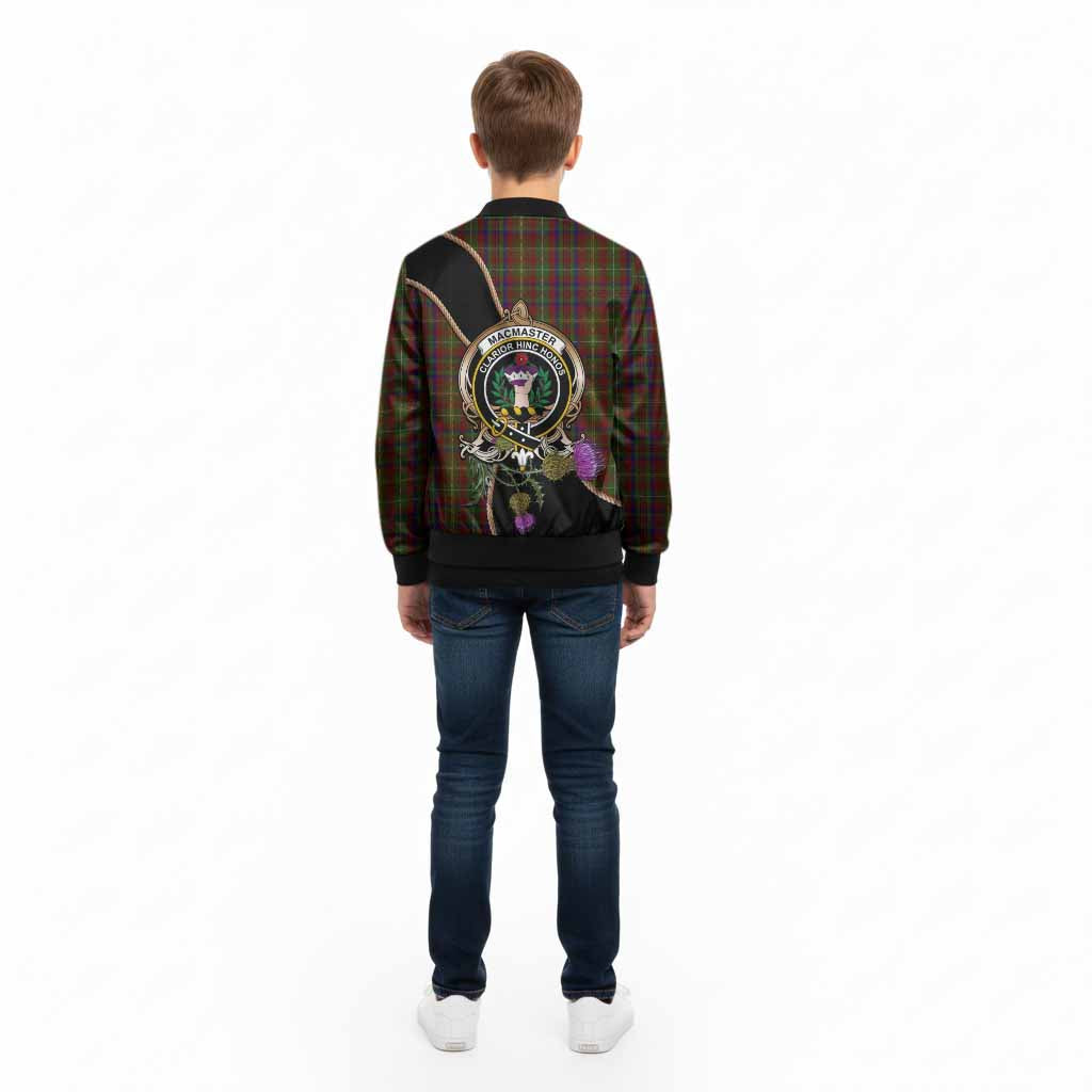 MacMaster (McMaster) Tartan Crest Kid Bomber Jacket Scottish Thistle Spirit - Tartan Vibes Clothing