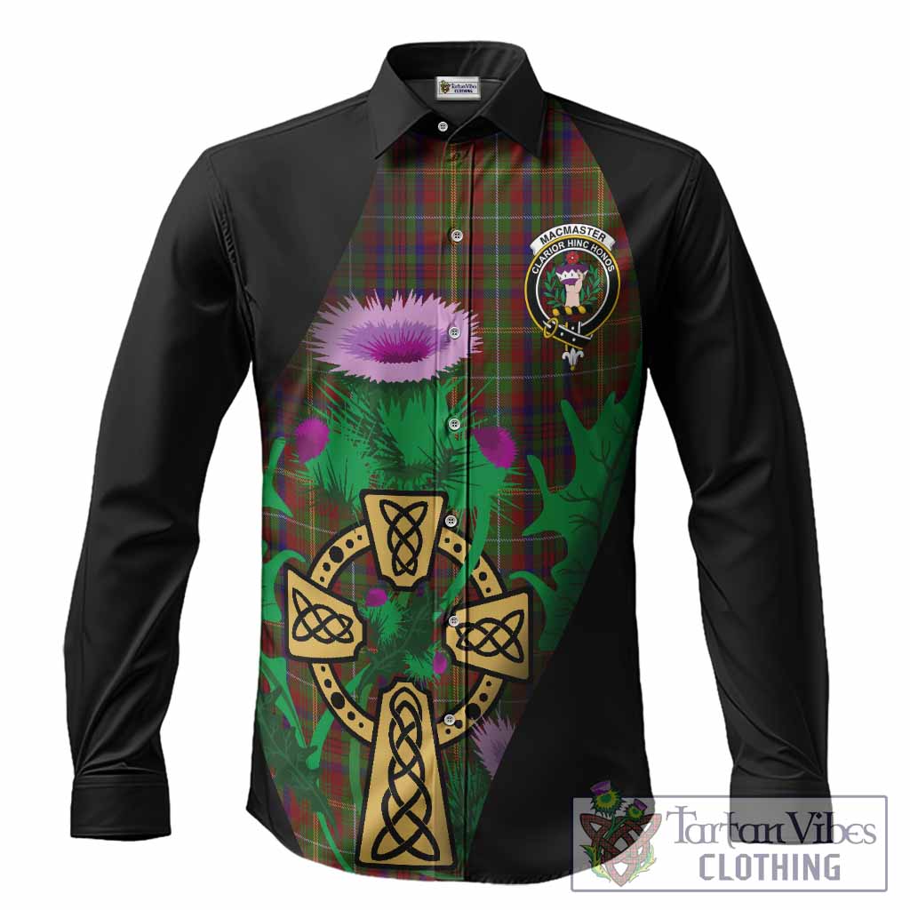 MacMaster (McMaster) Tartan Crest Long Sleeve Button Shirts Celtic Cross Thistle Flowers