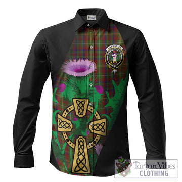 MacMaster (McMaster) Tartan Crest Long Sleeve Button Shirts Celtic Cross Thistle Flowers