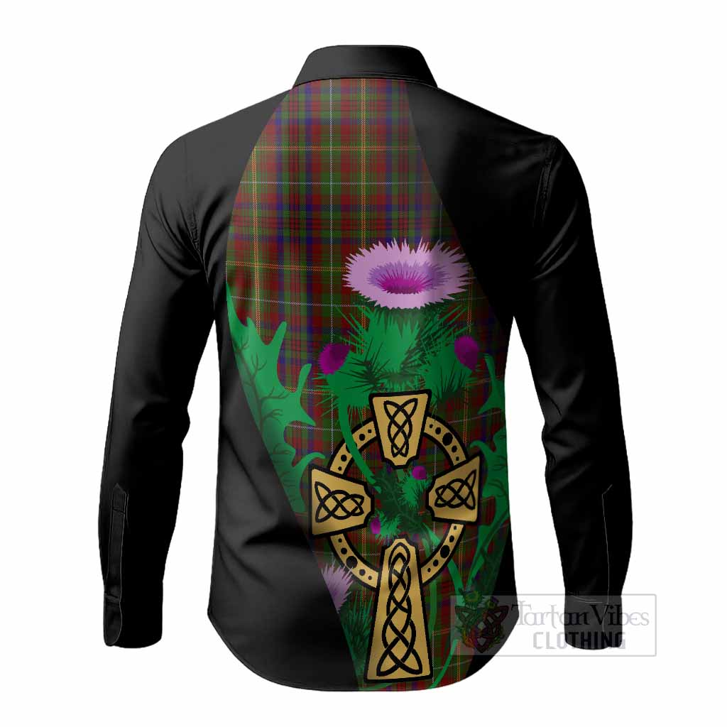 MacMaster (McMaster) Tartan Crest Long Sleeve Button Shirts Celtic Cross Thistle Flowers
