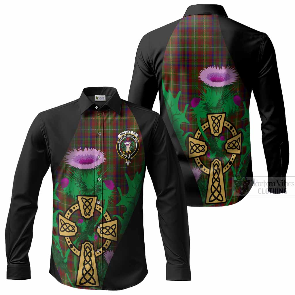 MacMaster (McMaster) Tartan Crest Long Sleeve Button Shirts Celtic Cross Thistle Flowers