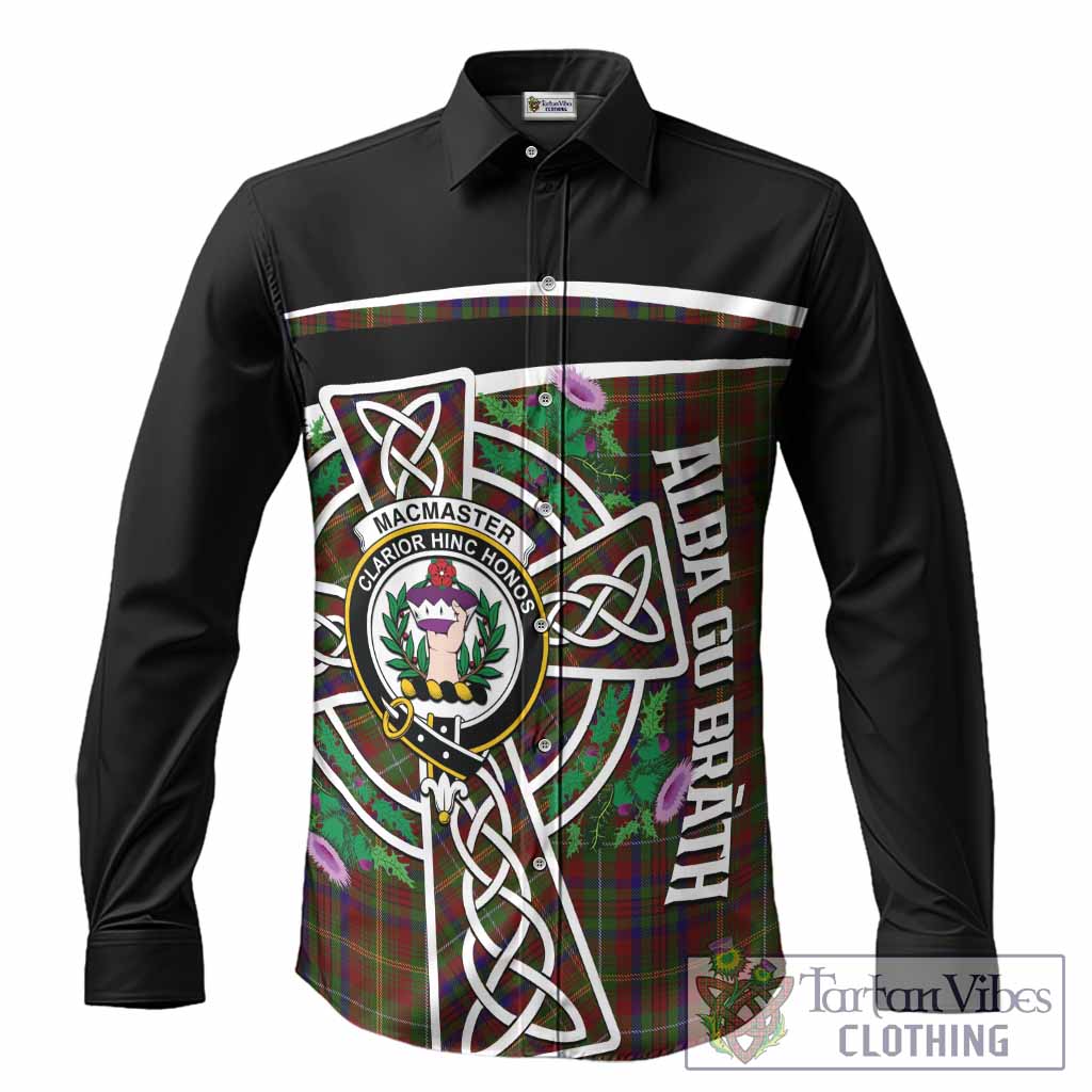 MacMaster (McMaster) Tartan Crest Long Sleeve Button Shirts Scottish Thistle Celtic Cross Alba Gu Brath
