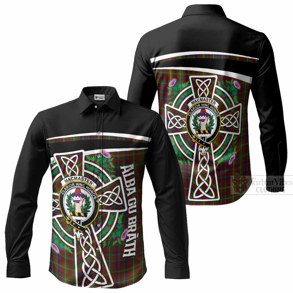 MacMaster (McMaster) Tartan Crest Long Sleeve Button Shirts Scottish Thistle Celtic Cross Alba Gu Brath