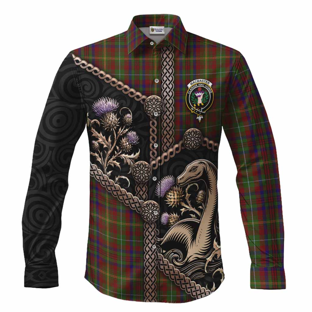 MacMaster (McMaster) Tartan Crest Long Sleeve Button Shirts Scottish Thistle Loch Ness Monster Men's Shirt S - Tartan Vibes Clothing