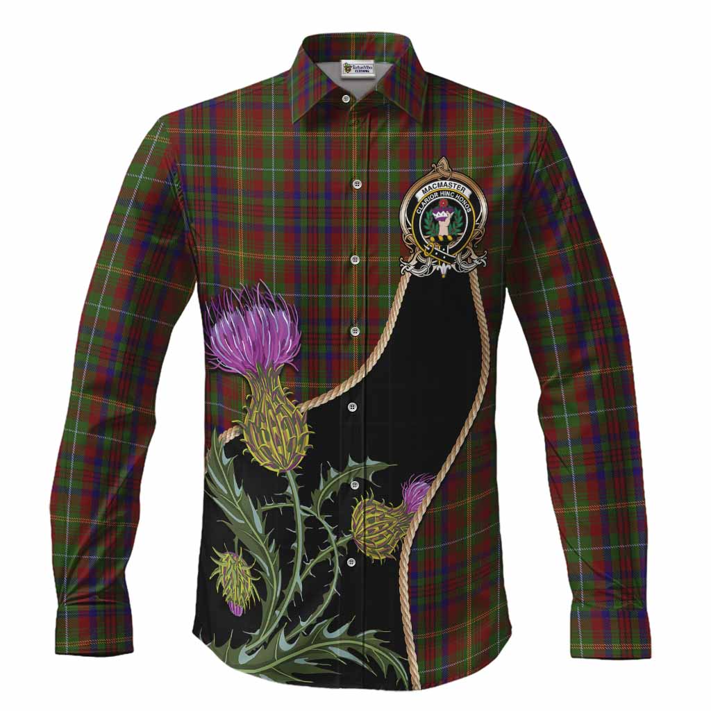 MacMaster (McMaster) Tartan Crest Long Sleeve Button Shirts Scottish Thistle Spirit Men's Shirt S - Tartan Vibes Clothing