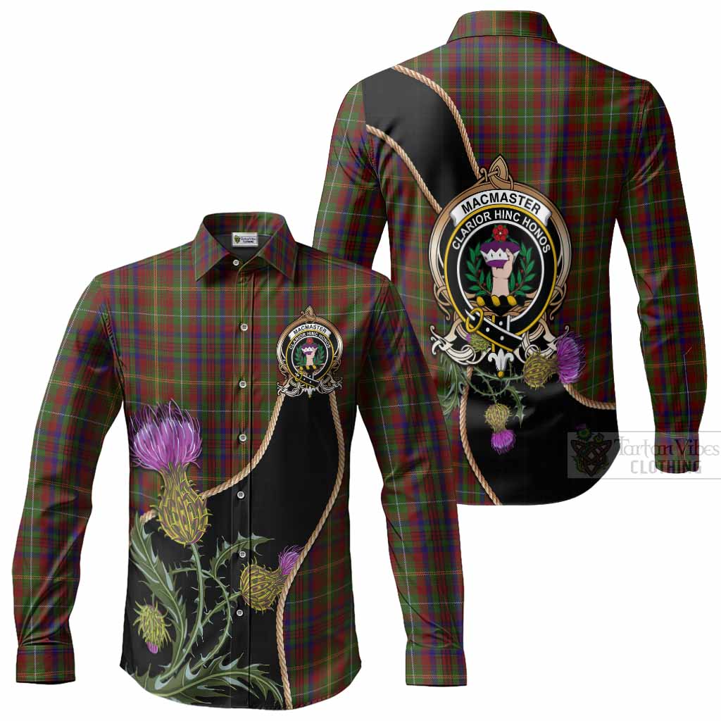 MacMaster (McMaster) Tartan Crest Long Sleeve Button Shirts Scottish Thistle Spirit Men's Shirt - Tartan Vibes Clothing
