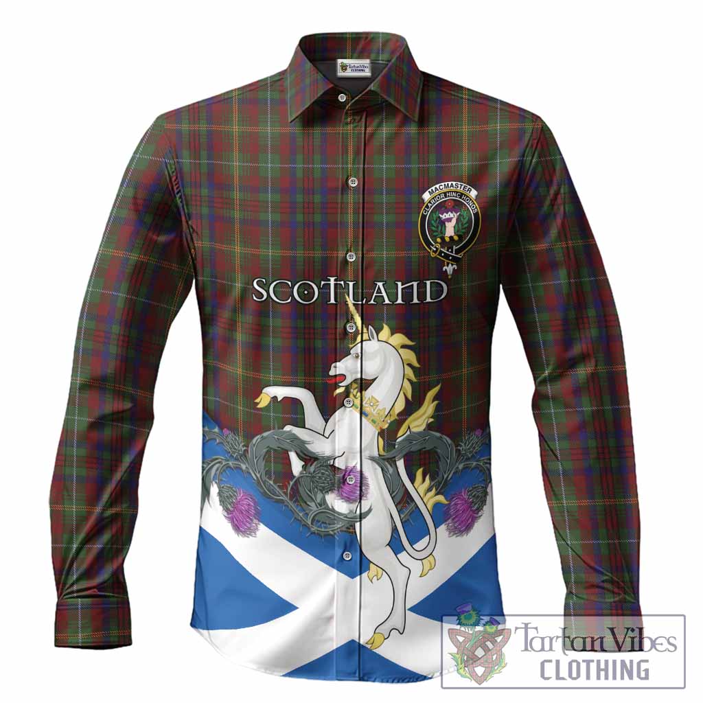 MacMaster (McMaster) Tartan Crest Long Sleeve Button Shirts Scottish Unicorn With Thistle