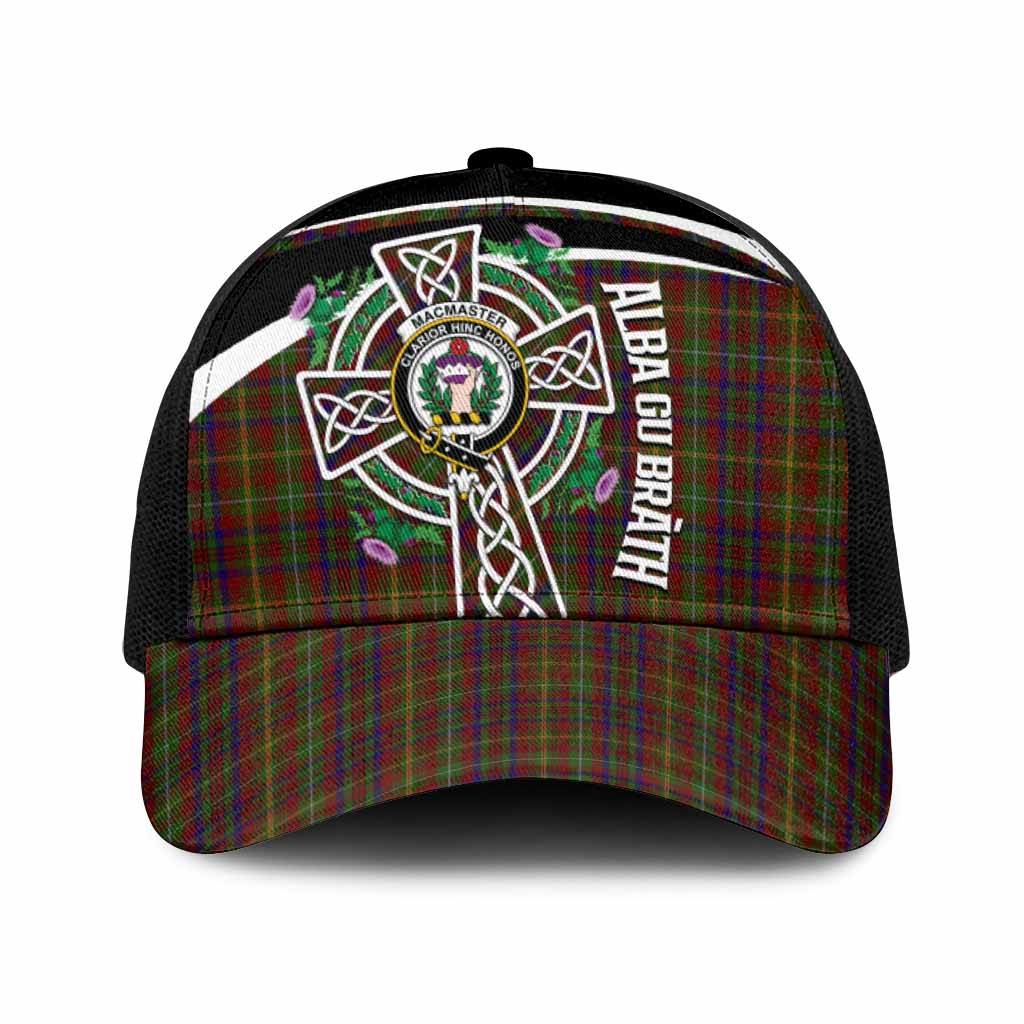 MacMaster (McMaster) Tartan Crest Mesh Trucker Cap Scottish Thistle Celtic Cross Alba Gu Brath One Size (Adjustable) Black - Tartan Vibes Clothing