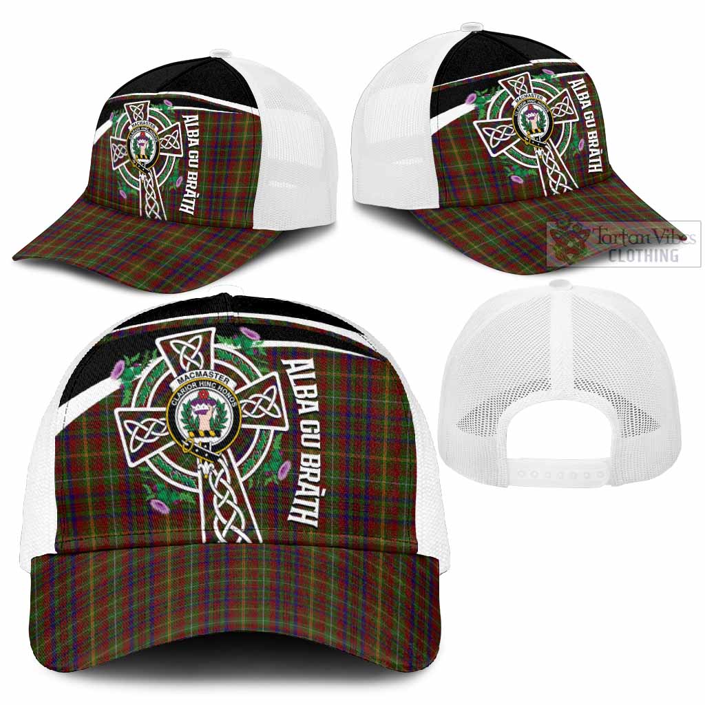 MacMaster (McMaster) Tartan Crest Mesh Trucker Cap Scottish Thistle Celtic Cross Alba Gu Brath - Tartan Vibes Clothing