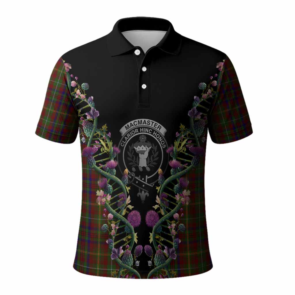 MacMaster (McMaster) Tartan Crest Polo Shirt Scottish Heritage Thistle DNA