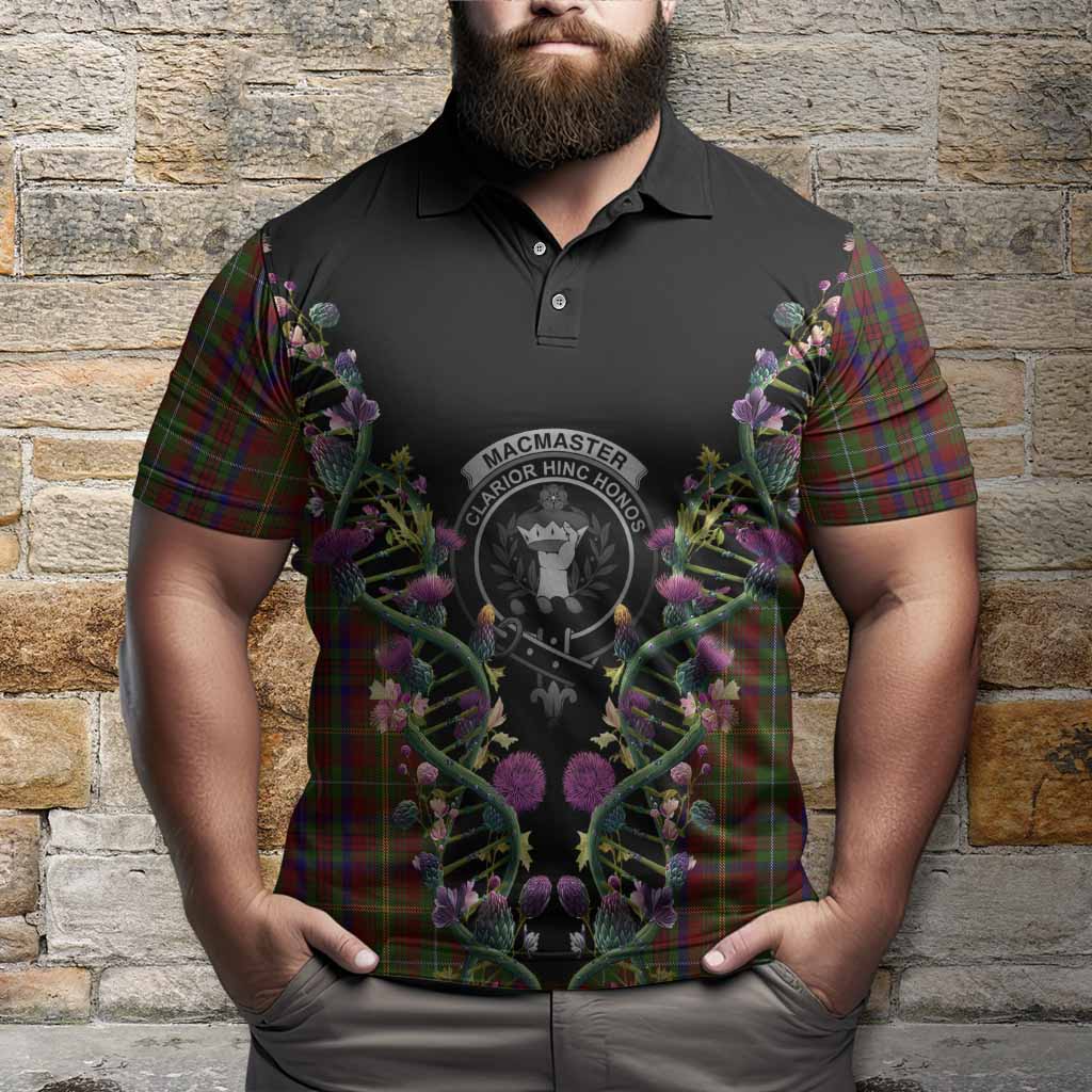 MacMaster (McMaster) Tartan Crest Polo Shirt Scottish Heritage Thistle DNA