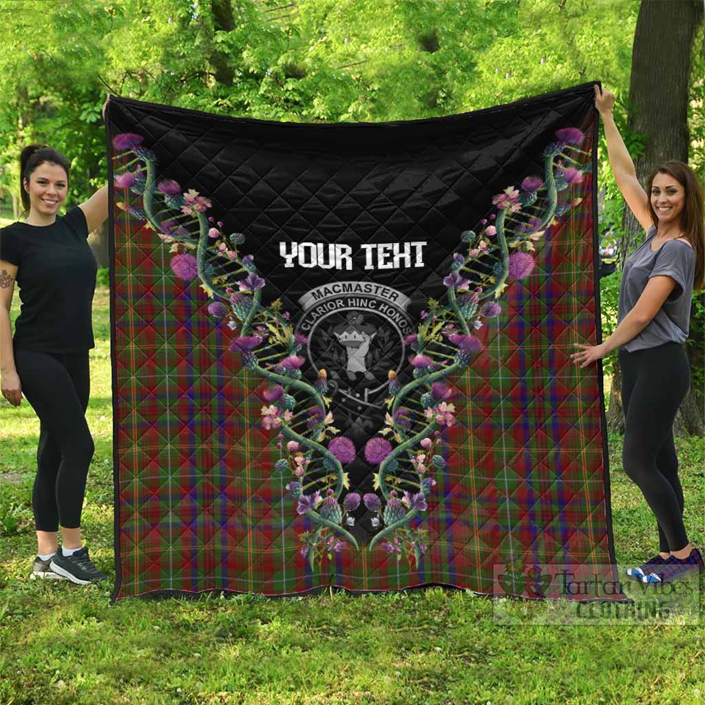 MacMaster (McMaster) Tartan Crest Premium Quilt Scottish Heritage Thistle DNA