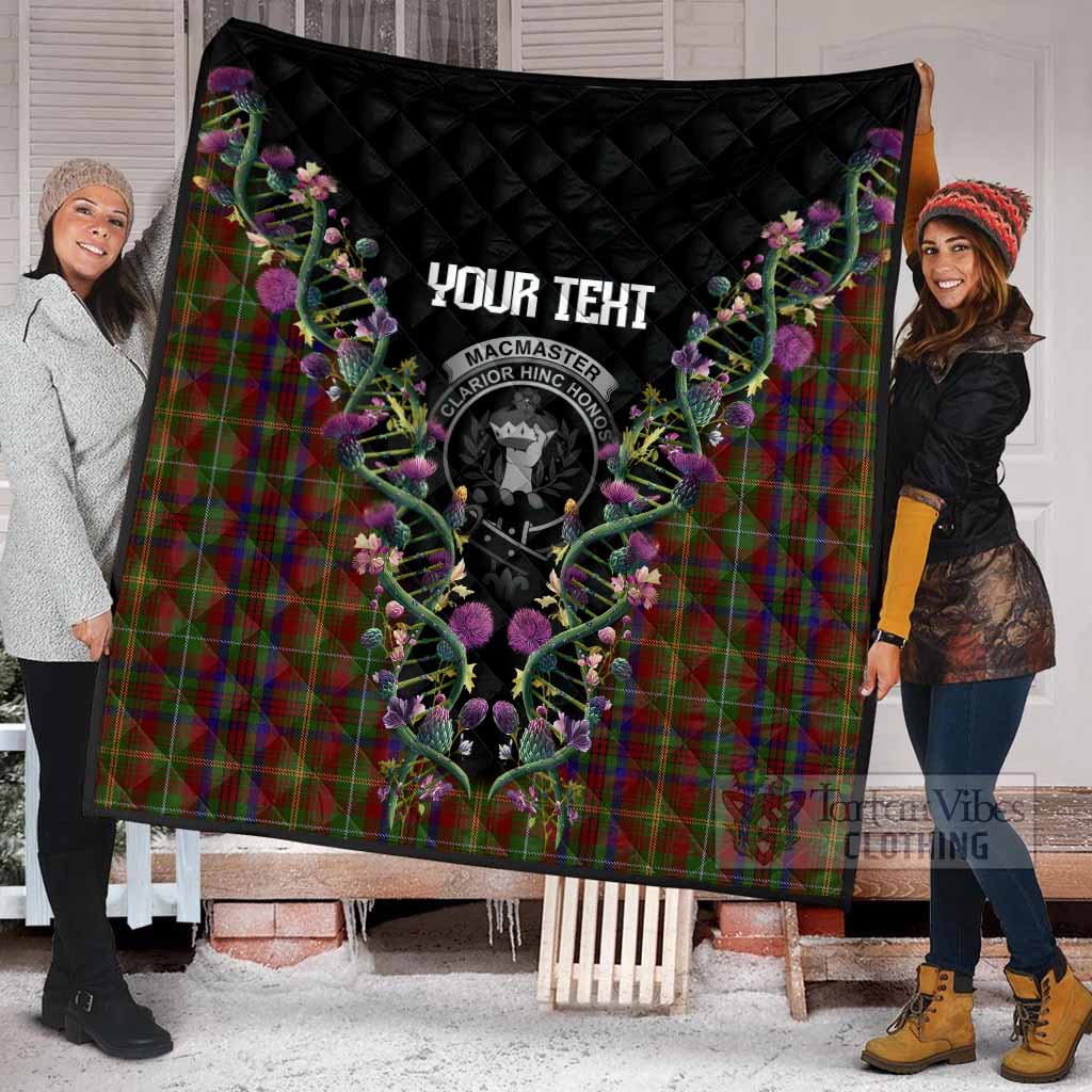 MacMaster (McMaster) Tartan Crest Premium Quilt Scottish Heritage Thistle DNA